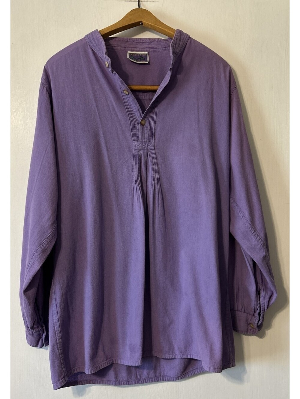 Eucalyptus Tunic Top L Purple Pleated Hand Crafted Guatemala Roll up sleeve Boho